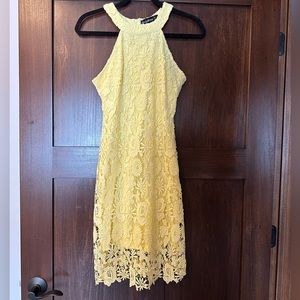Womens lulus yellow high neck lace mini dress